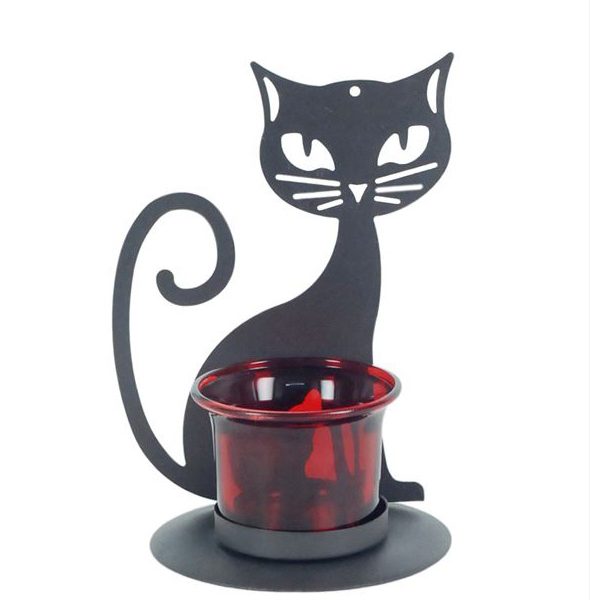 waxinelichthouder theelichthouder kat metaal glas decoratie kado rood