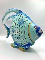 waxinelichthouder metalen vis decoratie blauw theelicht houder metaal