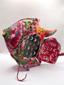 waxinelichthouder metalen vis decoratie rood theelicht houder metaal