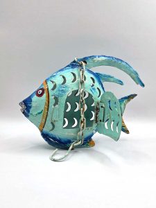 waxinelichthouder metalen vis decoratie blauw theelicht houder metaal