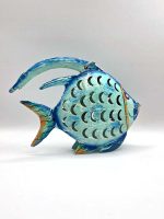 waxinelichthouder metalen vis decoratie blauw theelicht houder metaal