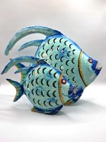 Waxinelichthouder | vis | metaal | 22x30 cm | blauw | handgeschilderd | theelichthouder - Afbeelding 7