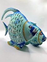 Waxinelichthouder | vis | metaal | 22x30 cm | blauw | handgeschilderd | theelichthouder - Afbeelding 6