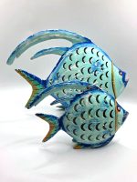 Waxinelichthouder | vis | metaal | 22x30 cm | blauw | handgeschilderd | theelichthouder - Afbeelding 8