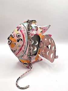 waxinelichthouder metalen vis decoratie roze theelicht houder metaal