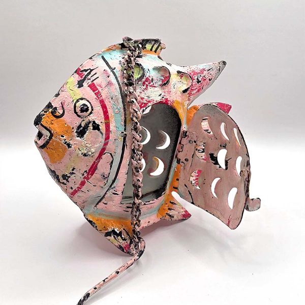 waxinelichthouder metalen vis decoratie roze theelicht houder metaal
