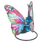 roze waxinelichthouder vlinder metaal glas 12cm onthewall decoratie m03