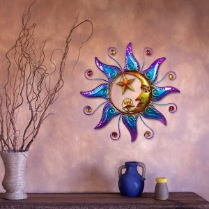 zon maan sterren paars metaal ornament 40cm onthewall decoration