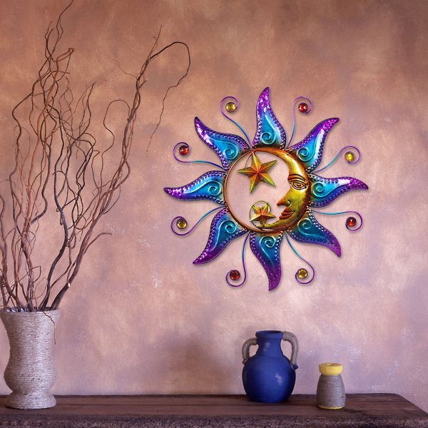 zon maan sterren paars metaal ornament 40cm onthewall decoration