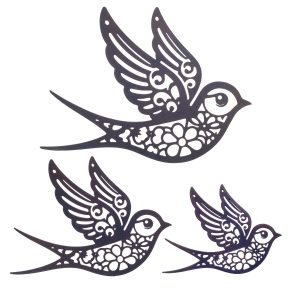 Metalen zwaluwen wanddecoratie | set van 3 vogels | zwart | 35 cm