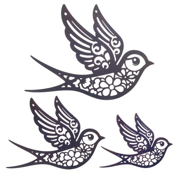 Metalen zwaluwen wanddecoratie | set van 3 vogels | zwart | 35 cm
