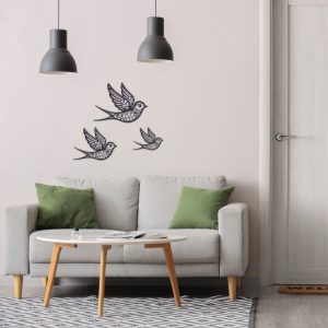 Metalen zwaluwen wanddecoratie | set van 3 vogels | zwart | 35 cm | sfeer