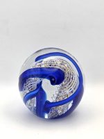 Glazen paperweight blauw-wit-gouden swirl - p12