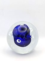 Glazen paperweight blauwe kubus met luchtbellen - p6